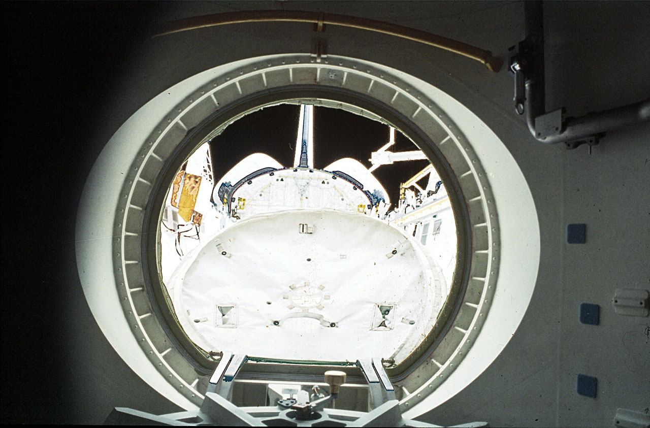 Atlantis' open airlock during STS-37, one of the images Jay Apt can show as an astronaut speaker.